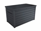 Koll Living Auflagenbox/Kissenbox Goliath XXL 870 Liter Farbe : Graphit l 100% Wasserdicht l mit Belüftung dadurch kein übler Geruch/Schimmel l Moderne Holzoptik l Deckel belastbar bis 50 KG - 1