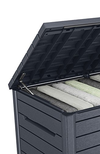 Koll Living Auflagenbox/Kissenbox Goliath XXL 870 Liter Farbe : Graphit l 100% Wasserdicht l mit Belüftung dadurch kein übler Geruch/Schimmel l Moderne Holzoptik l Deckel belastbar bis 50 KG - 4