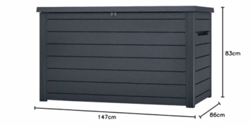 Koll Living Auflagenbox/Kissenbox Goliath XXL 870 Liter Farbe : Graphit l 100% Wasserdicht l mit Belüftung dadurch kein übler Geruch/Schimmel l Moderne Holzoptik l Deckel belastbar bis 50 KG - 5
