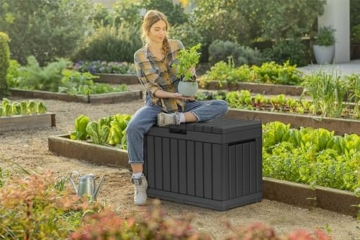 Koll Living Gartenbox, 190 Liter Stauraum, anthrazit - kompakte Aufbewahrungsbox mit viel Platz für Sitzauflagen, Gartengeräte oder Kinderspielzeug - hält den Inhalt trocken & gut belüftet - 4