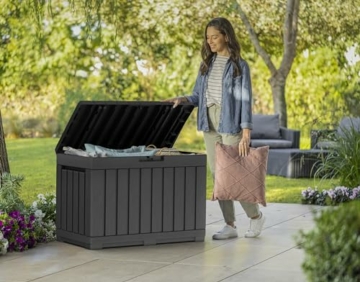 Koll Living Gartenbox, 190 Liter Stauraum, anthrazit - kompakte Aufbewahrungsbox mit viel Platz für Sitzauflagen, Gartengeräte oder Kinderspielzeug - hält den Inhalt trocken & gut belüftet - 5