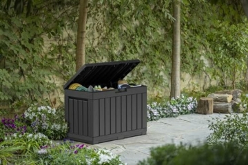 Koll Living Gartenbox, 190 Liter Stauraum, anthrazit - kompakte Aufbewahrungsbox mit viel Platz für Sitzauflagen, Gartengeräte oder Kinderspielzeug - hält den Inhalt trocken & gut belüftet - 6