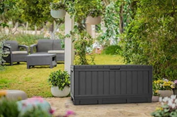 Koll Living Gartenbox, 350 Liter Stauraum, anthrazit - kompakte Aufbewahrungsbox mit viel Platz für Sitzauflagen, Gartengeräte oder Kinderspielzeug - hält den Inhalt trocken & gut belüftet - 3