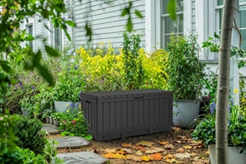 Koll Living Gartenbox, 350 Liter Stauraum, anthrazit - kompakte Aufbewahrungsbox mit viel Platz für Sitzauflagen, Gartengeräte oder Kinderspielzeug - hält den Inhalt trocken & gut belüftet - 4