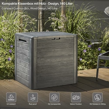 Kreher Kompakte Kissenbox/Aufbewahrungsbox in Anthrazit mit 140 Liter Volumen. Robust, abwaschbar und einfach im Aufbau! - 5