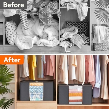 Lifewit 3 Stück 90L Aufbewahrungstasche, Aufbewahrungsbox mit Deckel, Groß Kleideraufbewahrung Umzugskartons, Faltbare Aufbewahrung Boxen für Bettdecken Decken Kleidung Unterbett Kleiderschrank, Grau - 5