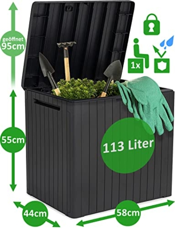 Ondis24 Kissenbox Balkonbox Poolbox City Box abschließbar mit Deckel regensicher Sitzwürfel 58 x 44 x 55 (H) cm 113 Liter Anthrazit (113 Liter, Anthrazit) - 2